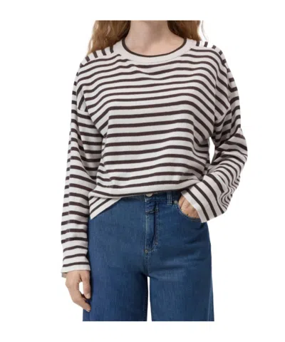 Closed Long-sleeved Striped Pullover In Neutral