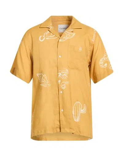 Closed Man Shirt Mustard Size L Linen, Viscose In Gold