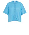 CLOSED CLOSED MANDARIN COLLAR SHORT SLEEVE BLOUSE WITH SEMI-TRANSPARENT FABRIC