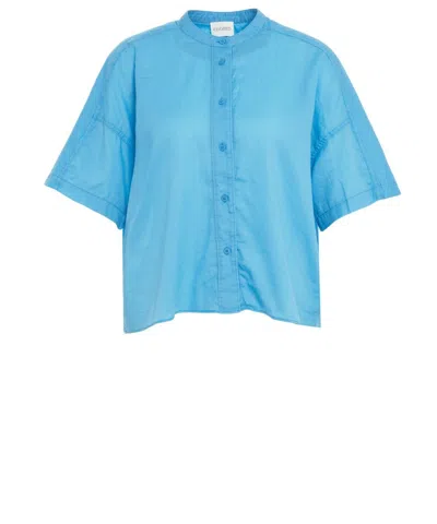 Closed Mandarin Collar Short Sleeve Blouse With Semi-transparent Fabric