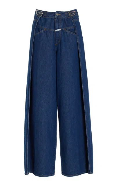 Closed Margo X Rigid Drape-paneled High-rise Wide-leg Jeans In Blue