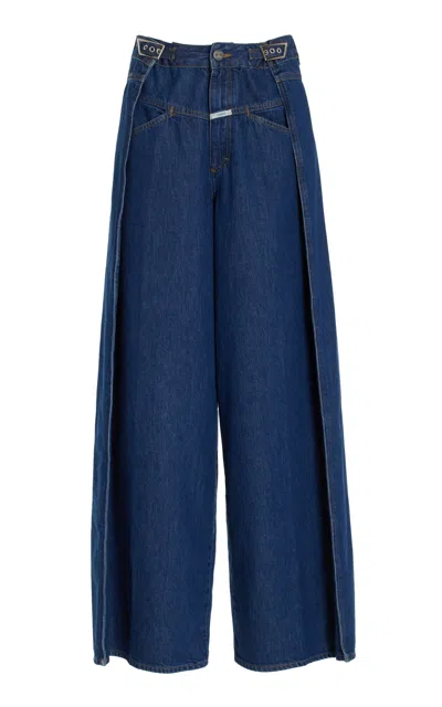 Closed Margo X Rigid Drape-paneled High-rise Wide-leg Jeans In Dark Blue