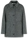 Closed Herringbone-pattern Button Coat In Gray