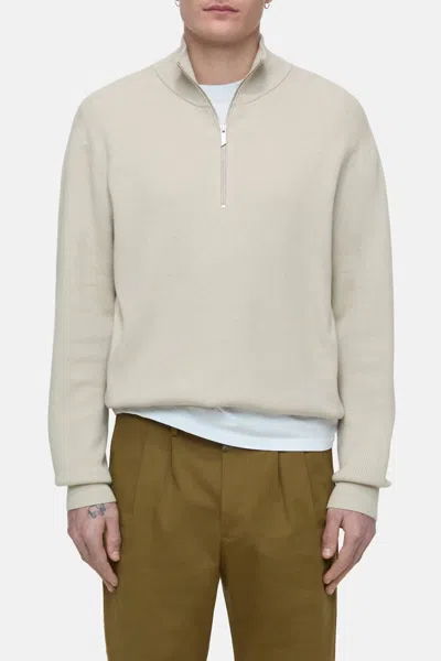 Closed Men's Half Zip Pullover Top In Tonka Beige In White