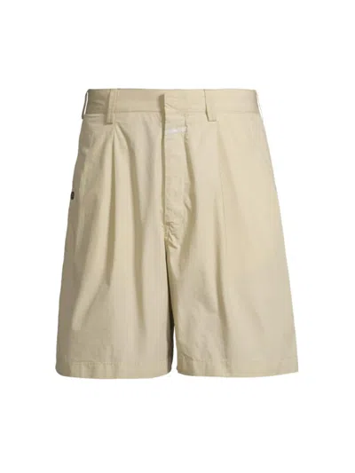 Closed Pleated Cotton Shorts In Sage Tea