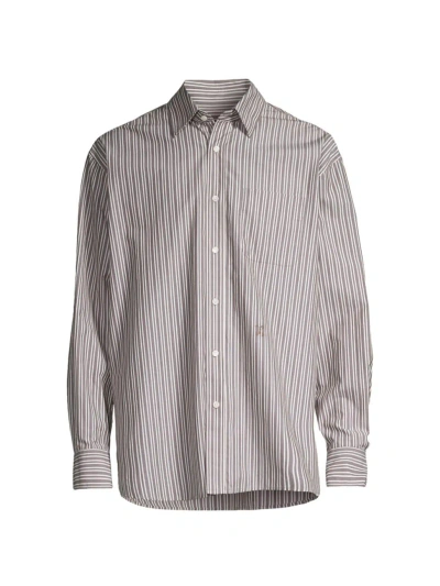Closed Men's Striped Cotton Button-front Shirt In Dark Night