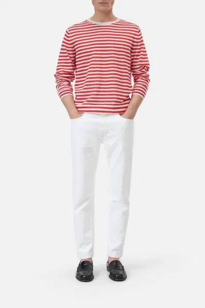 Closed Men's Striped Crewneck Sweater In Laser Red In Pink
