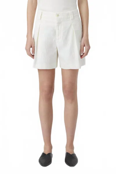 Closed Mid Waist Linen Cotton Blend Shorts In Ivory In White