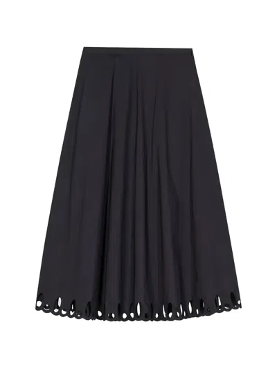 Closed Midi Embroidered Poplin Skirt In Black