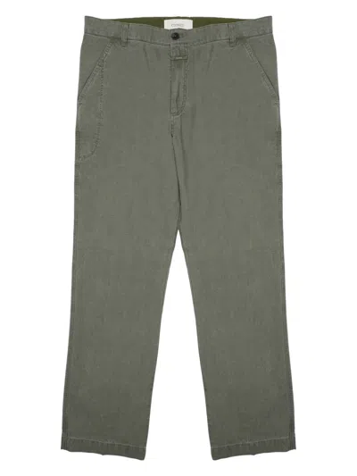 Closed Mid-rise Green Straight-leg Pants With Soft Matte Finish In Metallic