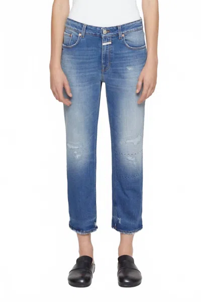 Closed Milo Straight Leg Jeans In Dark Blue Distress In Multi
