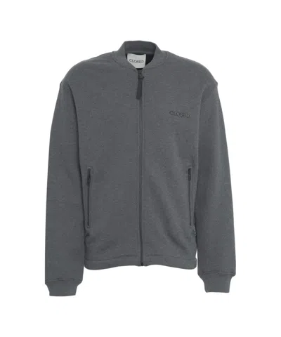 Closed Minimalist Zip-up Sweatshirt With High Collar And Logo Detail In Gray