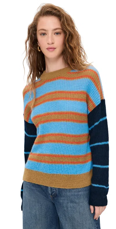 Closed Mixed Stripe Crew Neck Sweater Sky Blue In Multi