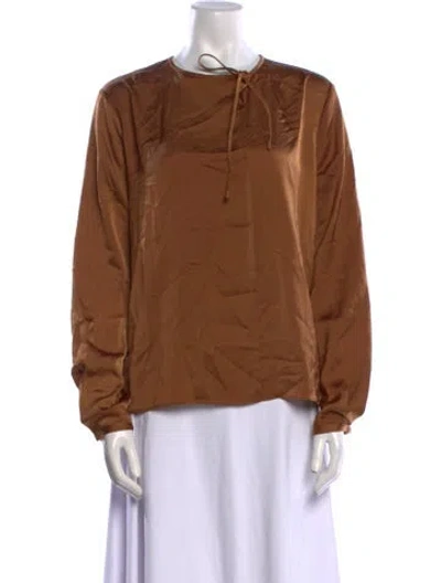 Pre-owned Closed Mock Neck Long Sleeve Blouse In Brown
