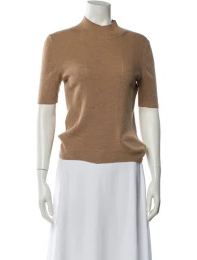 Pre-owned Closed Mock Neck Short Sleeve Top In Brown