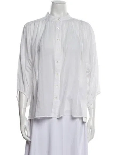 Pre-owned Closed Mock Neck Three-quarter Sleeve Button-up Top In White