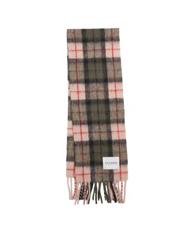 Closed Multicolored Alpaca Blend Scarf With Classic Checkered Pattern In Pink