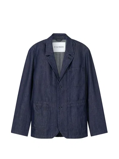 Closed Notch-lapel Patch-pocket Denim Jacket In Blue
