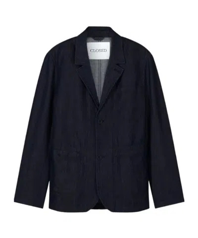 Closed Notch-lapel Patch-pocket Denim Jacket In Blue