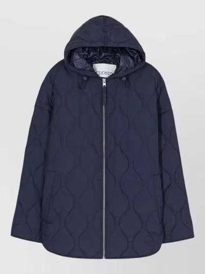 Closed Nylon Hooded Blouson Jacket Elastic Cuffs In Blue