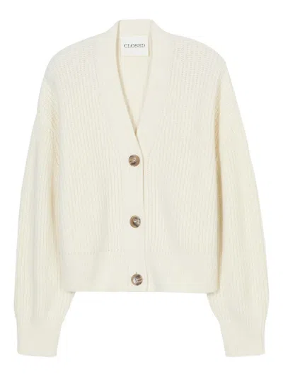 Closed Off White Wool Blend V-necked Cardigan