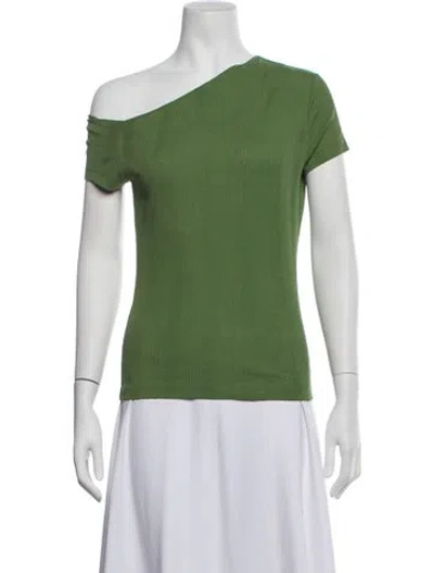 Pre-owned Closed Off-the-shoulder Short Sleeve T-shirt In Green