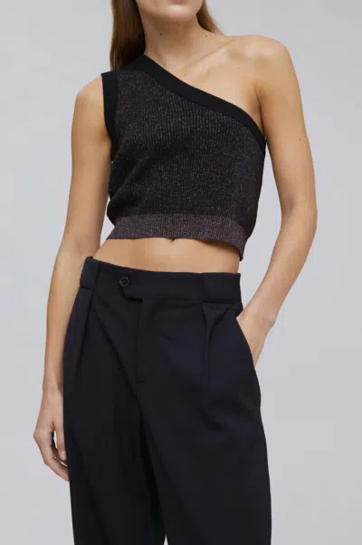 Closed One Shoulder Knit Top In Black