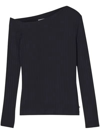 Closed Asymmetric Long-sleeve Top In Black