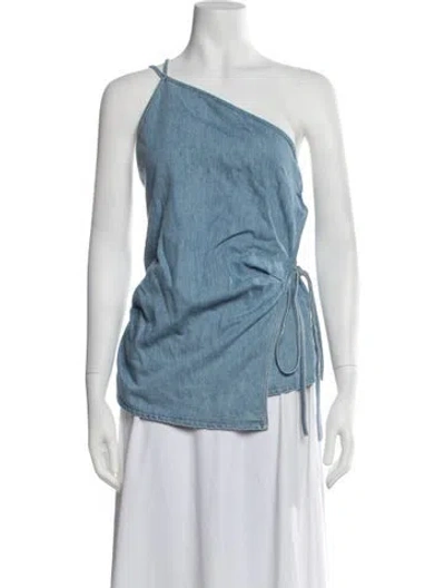 Pre-owned Closed One-shoulder Sleeveless Top In Blue