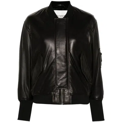 Closed Padded Leather Bomber Jacket In Black