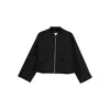 Closed Ribbed Zip-up Baseball Jacket In Black