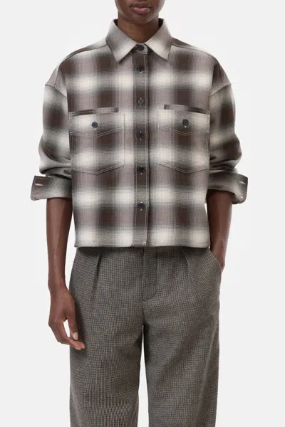 Closed Oversized Blouse With Check Pattern In Dark Raisin Red In Multi