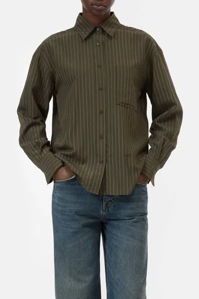 Closed Oversized Blouse With Stripes In Marsh Green