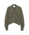 Closed Oversized V-neck Cardigan With Ribbed Details In Misto Alpaca In Green