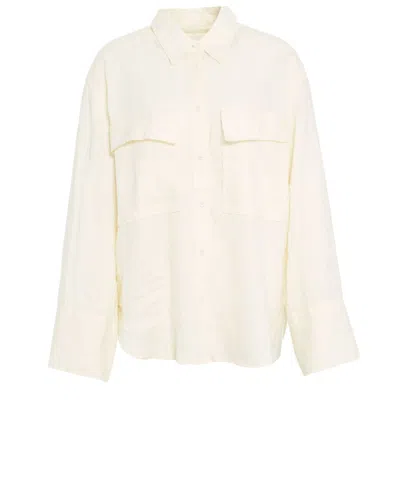 Closed Oversized Yellow Linen Shirt With Rounded Hem