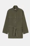 Closed Belted Cotton Coat In Green