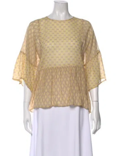 Pre-owned Closed Patterned Crew Neck Blouse In Neutral