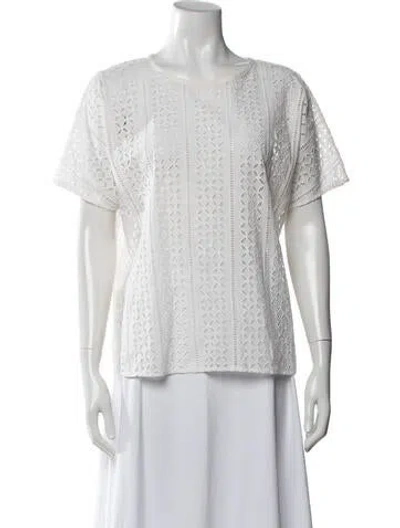 Pre-owned Closed Patterned Crew Neck Top In White
