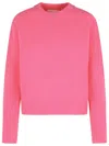 Closed Wool Sweater With Round Neckline And Ribbed Detailing In Pink
