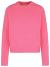 Closed Wool Sweater With Round Neckline And Ribbed Detailing In Pink