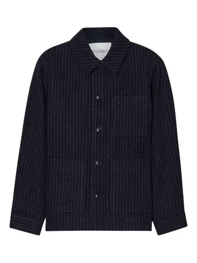 Closed Pinstripe Button-up Jacket In Blue