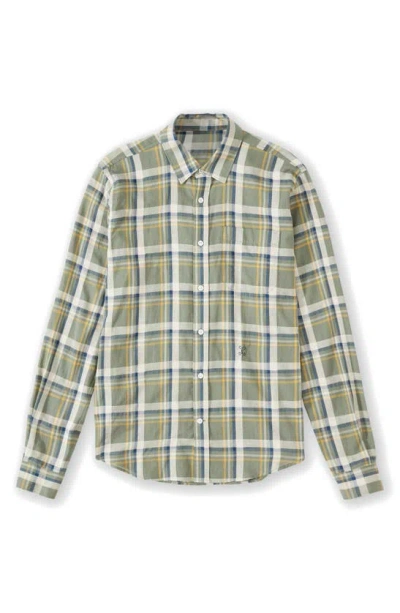 Closed Plaid Button-up Shirt In Sage Tea