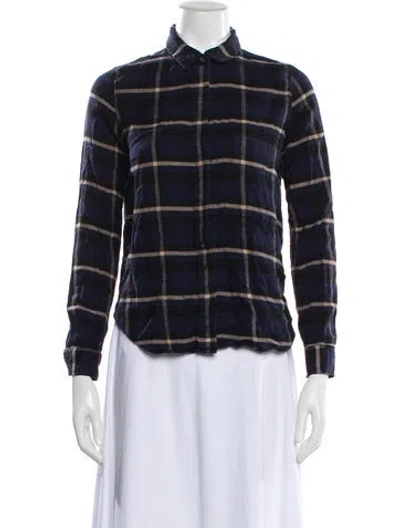 Pre-owned Closed Plaid Print Long Sleeve Button-up Top In Blue
