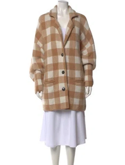 Pre-owned Closed Plaid Print Open Front Sweater In Brown