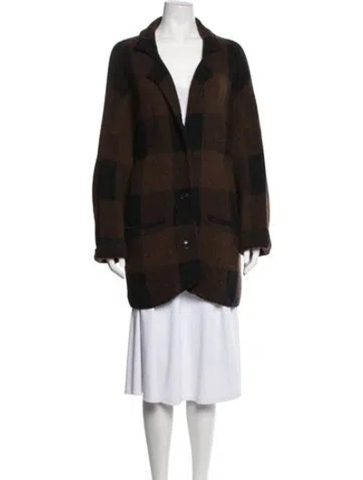 Pre-owned Closed Plaid Print Open Front Sweater In Brown