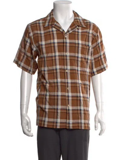 Pre-owned Closed Plaid Print Short Sleeve Shirt In Brown
