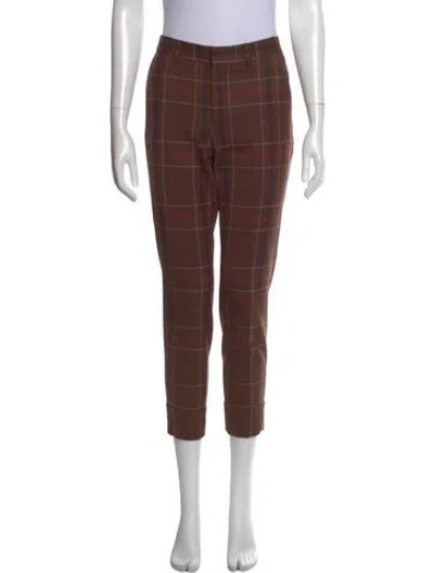 Pre-owned Closed Plaid Print Skinny Leg Pants In Brown