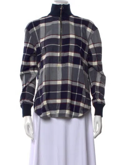 Pre-owned Closed Plaid Print Turtleneck Sweatshirt In Blue