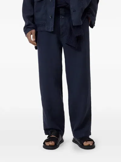 Closed Pleat-detail Linen Trousers In Blue