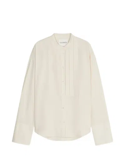 Closed Relaxed Fit Blouse With Vertical Pleats And Band Collar In Multi